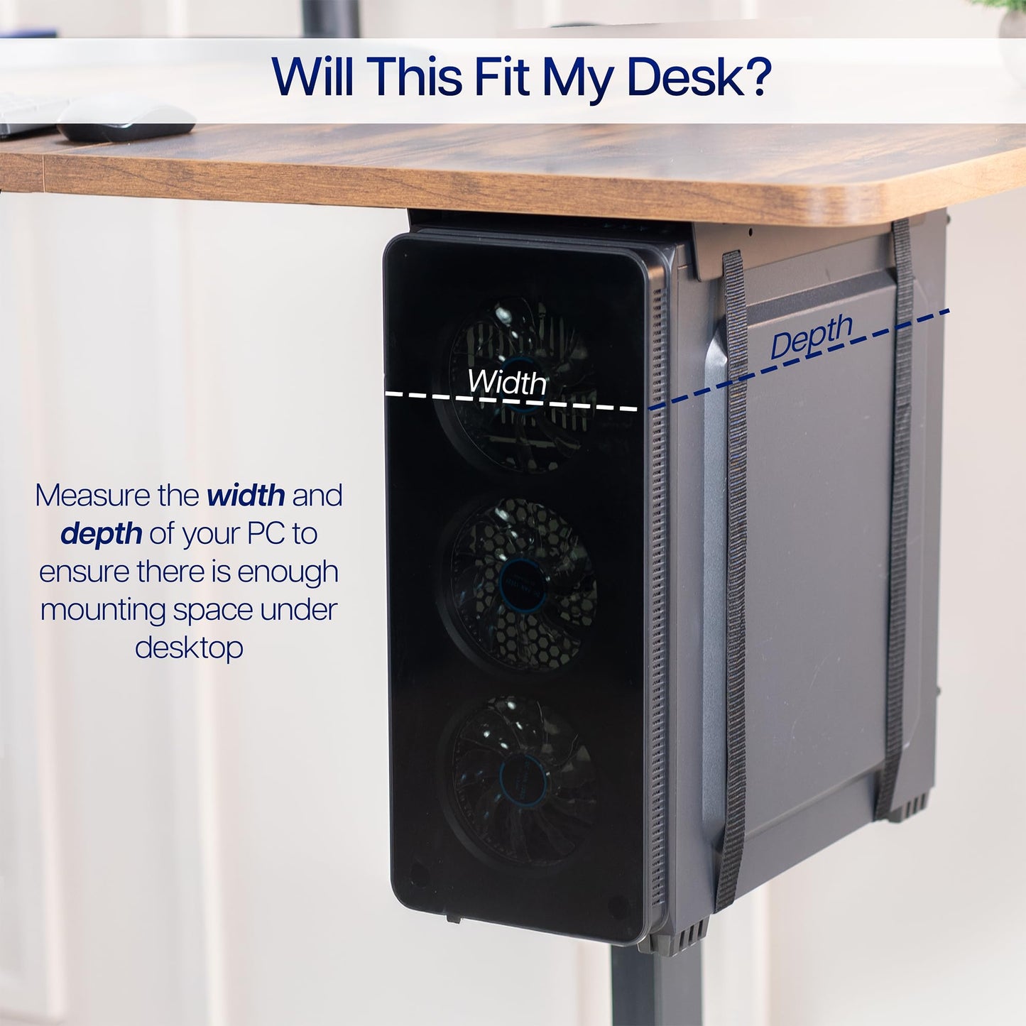 VIVO Under-Desk and Wall Mount PC Adjustable Strap and Steel Bracket Holder, Computer Case Carrier, Black, MOUNT-PC02S