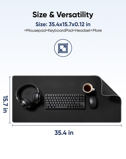 Reniteco Waterproof Large Gaming Mouse Pad with Durable Stitched Edges, Non-Slip Rubber Base, Grainy Jacquard Mouse Mat Desk Pad for Home Office Gaming, 40cm x90cm x0.3cm, Matte Black