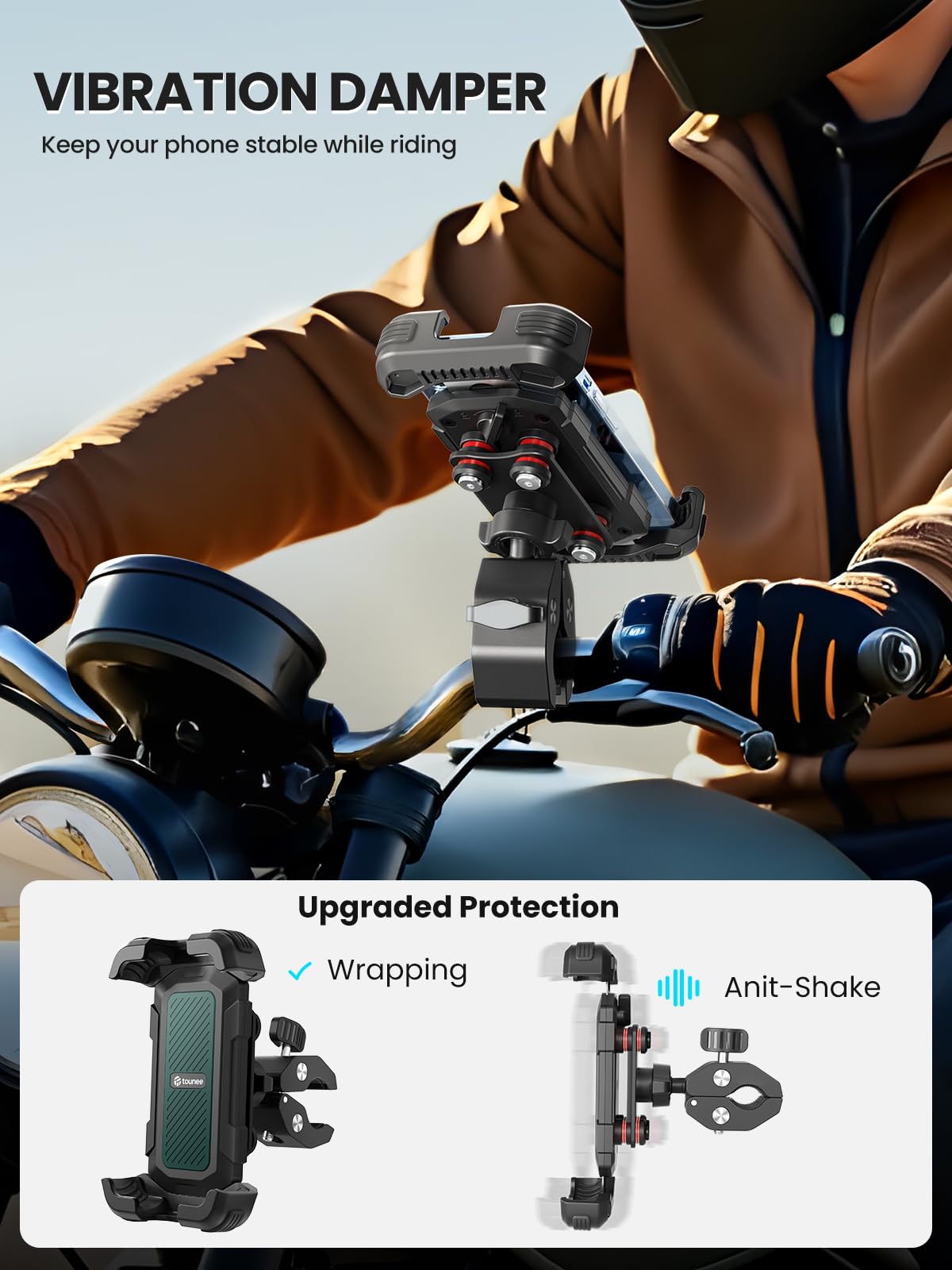 Tounee Bike Phone Mount Holder with Dual Vibration Dampener - Quick Release Handlebar Clip for Bicycle/Cycling, Upgraded Anti-Shock Design Fits iPhone 16/15/14 Pro Max & 4.7-6.7" Phones (Green)