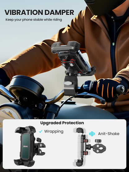 Tounee Bike Phone Mount Holder with Dual Vibration Dampener - Quick Release Handlebar Clip for Bicycle/Cycling, Upgraded Anti-Shock Design Fits iPhone 16/15/14 Pro Max & 4.7-6.7" Phones (Green)