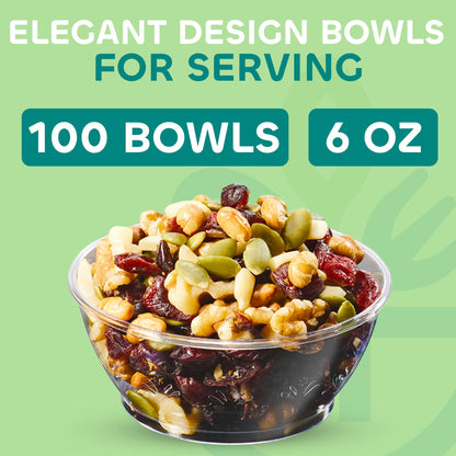 Clear Mini Plastic Bowls - (Bulk 100 Pack) 6 Oz Premium Hard Plastic Dessert Bowls for Serving, Weddings, Catering, Parties, Ice Cream, Home or Event Party Supplies