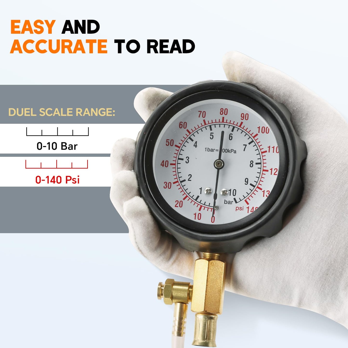 weyleity 0-140PSI Fuel Pressure Gauge Kit | Fuel Injection Pump Pressure Tester Gauge Kit, TU-114 Oil Pressure Tester Tool for Motorcycles Cars Trucks