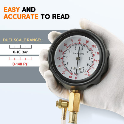 weyleity 0-140PSI Fuel Pressure Gauge Kit | Fuel Injection Pump Pressure Tester Gauge Kit, TU-114 Oil Pressure Tester Tool for Motorcycles Cars Trucks