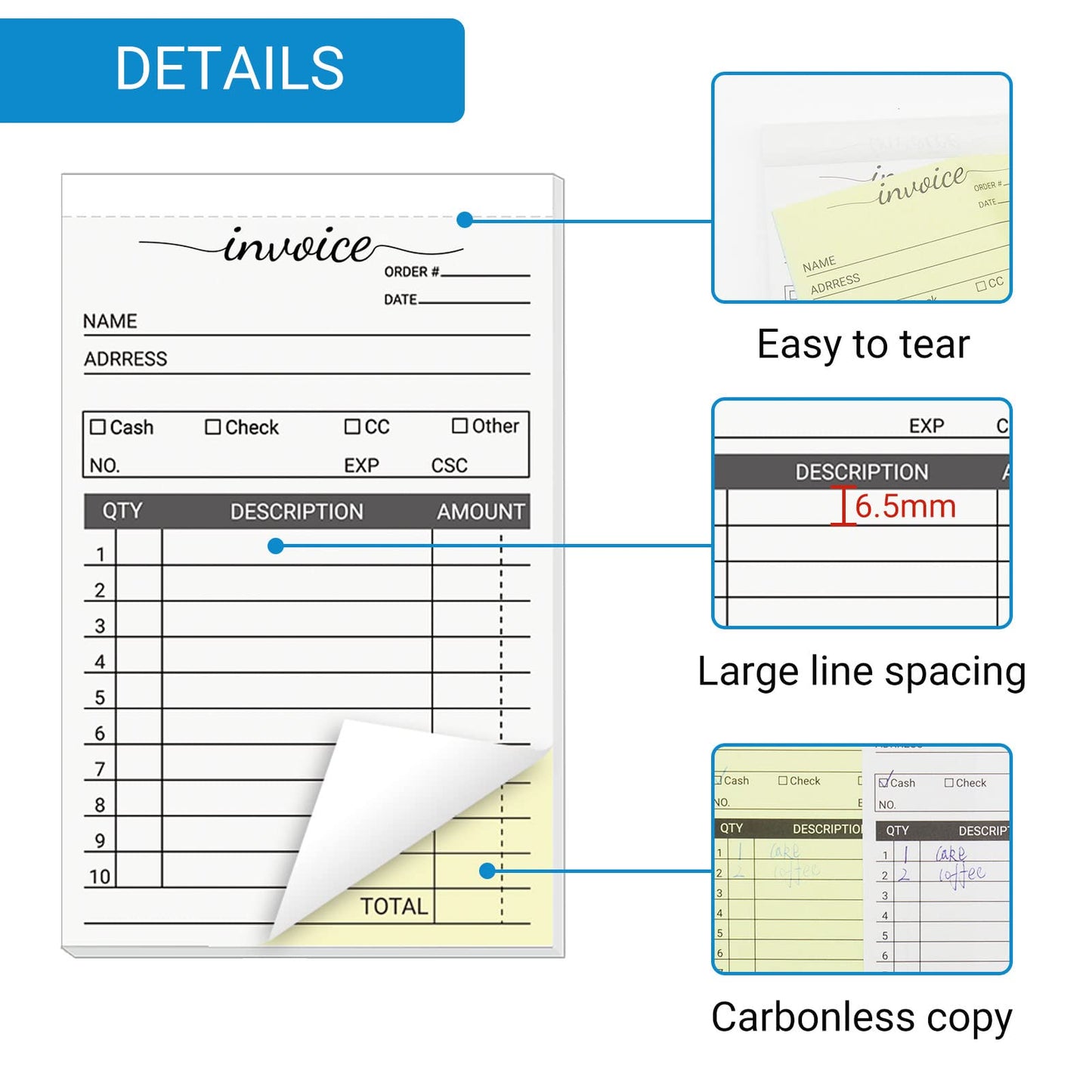 suituts 12 Pack Sale Invoice Books 3.5 x 5.5 Inch, 2 Part Carbonless Receipt Book, Sale Order Book for Business, 50 Sets Each Pad,Total 600 Sets