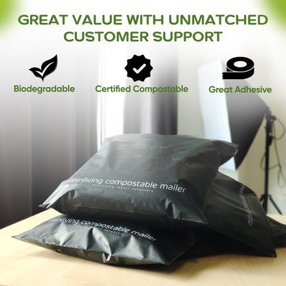 100% Compostable Biodegradable Mailers 14.9" x 19" (25 Pcs) Poly Mailers, Eco-Friendly Packaging Envelopes Pouches. Reusable double sealing, extra thick, Zero-waste mailing bags (L size, 14.9x19 inch)