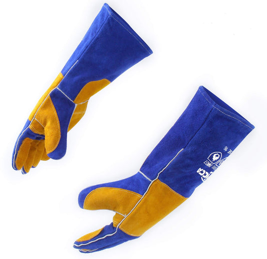 RAPICCA Welding Gloves Fire Heat Resistant: Fireproof Leather For Stick Mig Flux-Core Welder Forge Blacksmith Fireplace Wood Stove Fire Pit Furnace Handling Dry ice - One Size Blue 16IN 932℉