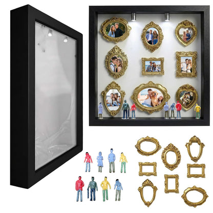 DIY Mini Museum Silhouette Box, Museum of Us Box Celebrate Your Unique Memories in Style, Personalized Photo Shadow Boxes Display with 8pcs Mini Museum Figurines & 8pcs Gold Mini Frames