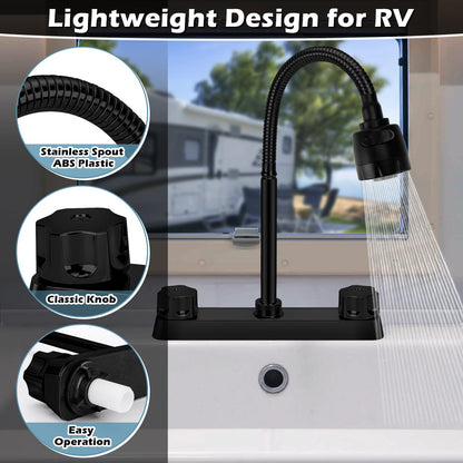 8 inches Apart RV Sink Faucet, Kitchen Faucet Replacement with Flexible 360 Degree Rotatable Sprayer for RV, Dual Function Sprayer, Campers, Motorhomes, Travel Trailers (Black)
