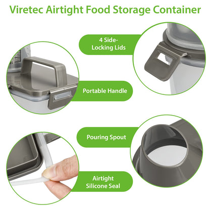 Viretec Rice Storage Container, 3 to 5Lbs Dry Food Airtight Container, Pet Dog Cat Food Canister, BPA Free Clear Plastic Kitchen and Pantry Organization Bin for Oatmeal, Grain, Cereal, Pasta, Flour