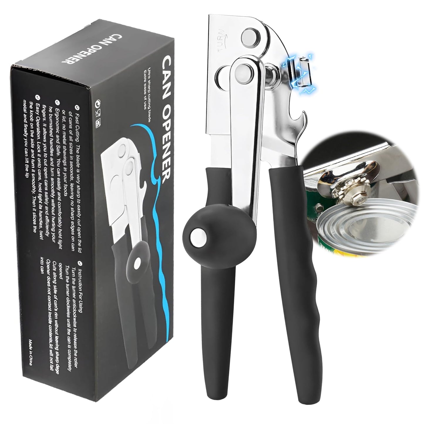 Roryimke Commercial Can Opener Manual Stainless Steel Heavy Duty Handheld Can Opener Extra-Long Handles Can Opener for Seniors for Big Cans