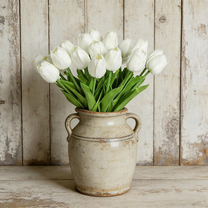 Artificial Flowers 30pcs Bouquet 14" Tall Real Touch Tulips, White PU Fake Tulips Flowers for Arrangement Wedding Party or Easter Spring Home Centerpiece Dining Room Office Table Decoration