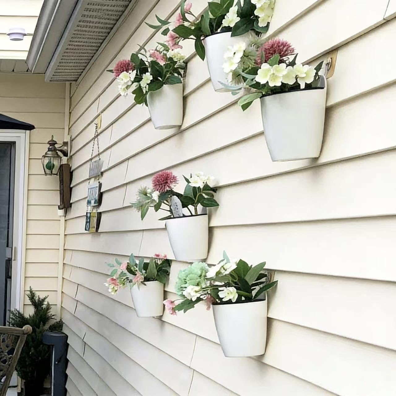3 Pack Hanging Planter Pots Self Watering Vertical Garden Wall Mount Window Hang Round Plastic Container Indoor Outdoor for Plants Flowers Succulent Kitchen Living Herbs Holder Decor Decoration White