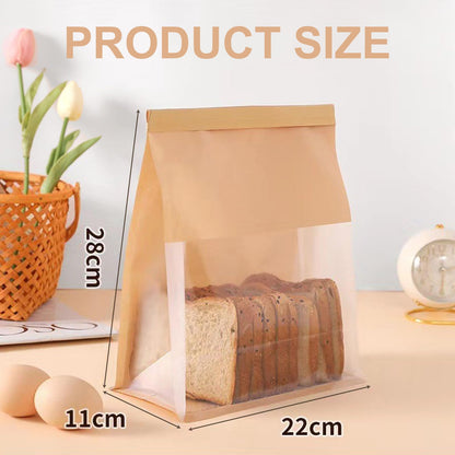 Bakery Bags with Window 50 Pcs, 11x8.66x4.33 Inches Kraft Brown Window Paper Bags with Tin Tie Tab Lock for Bread, Coffee Bean, Cookies, Snack