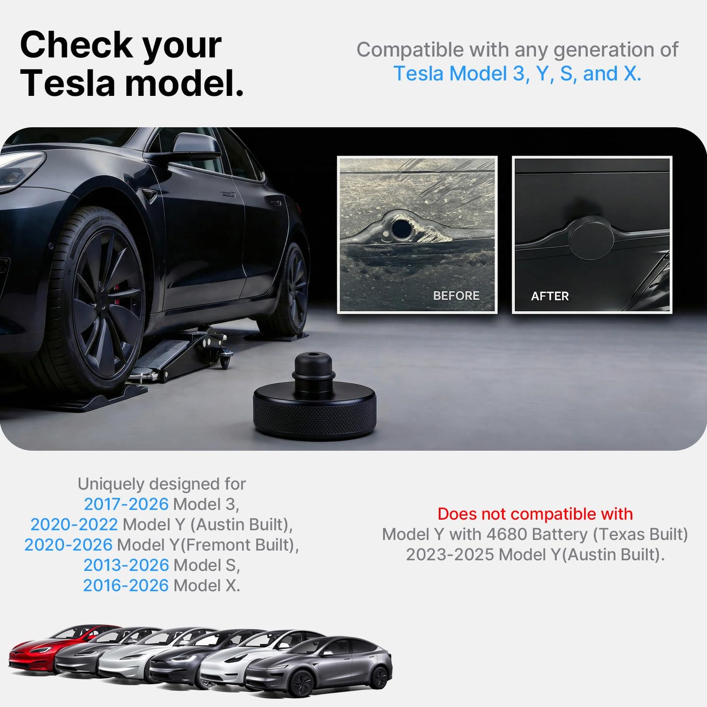 CYBERBEANS 4Pcs for Tesla Model S/3/X/Y Lifting Jack Pads Lift Stand Rubber Pad Set, 2016-2025 2026 Highland Juniper Accessories Lifting Pucks Kit with Storage Case