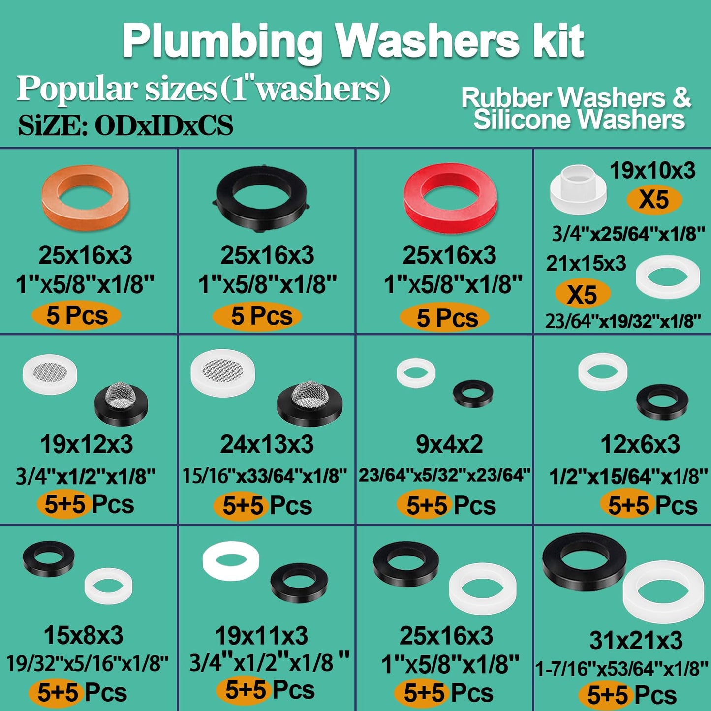 XBVV 32 Size 258 PC Faucet Washer Assortment and Plumbing Rubber Washers Kit for Assorted Garden Hose Washers Shower Head Plumbing Outdoor Faucets Stem Fitting Sealing Repair