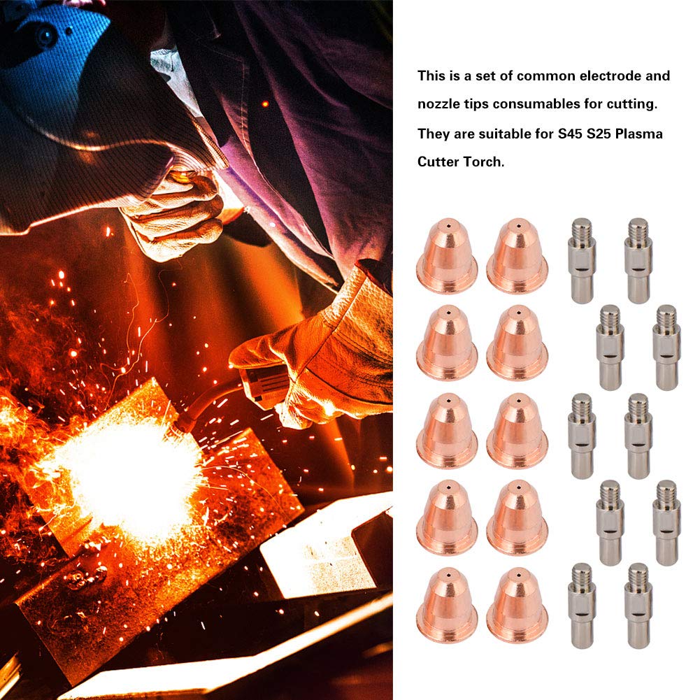 Plasma Torch Accessories Cutting Nozzle Tool 10Pcs PR0110 Electrode and 10Pcs PD0116-08 Nozzles, Welding Machine Electrode Consumables