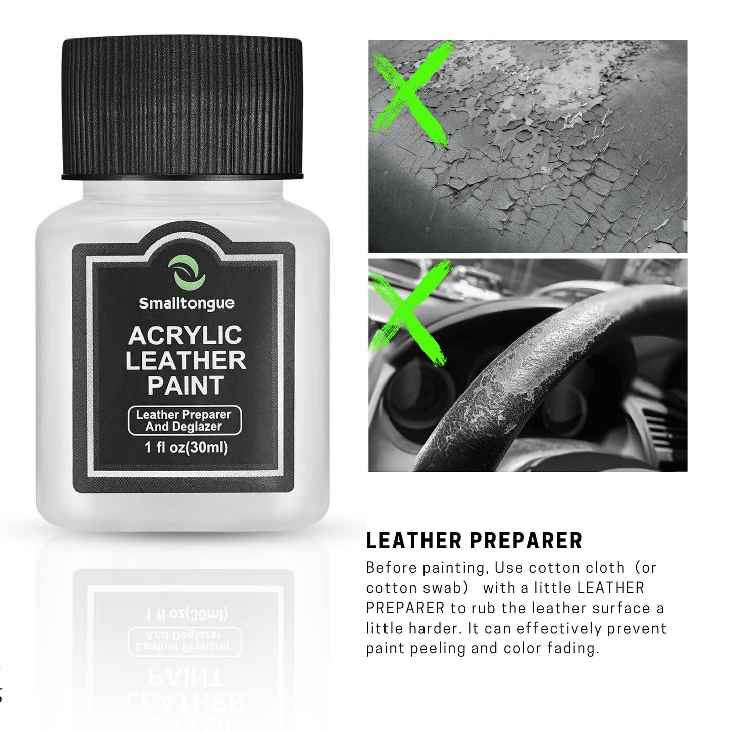 Smalltongue 14 Original Colors Acrylic Leather Paint Kit for Shoes, Sneaker, Couches, Bags, Car Seat, Acrylic Leather Dye Set with Leather Preparer and Deglazer(Each 30ml)