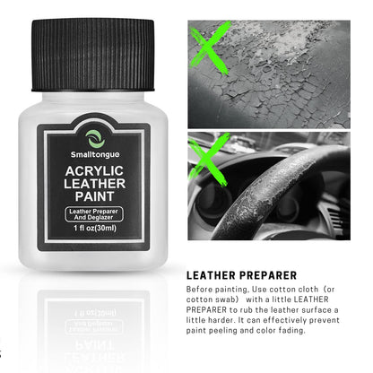 Smalltongue 14 Original Colors Acrylic Leather Paint Kit for Shoes, Sneaker, Couches, Bags, Car Seat, Acrylic Leather Dye Set with Leather Preparer and Deglazer(Each 30ml)