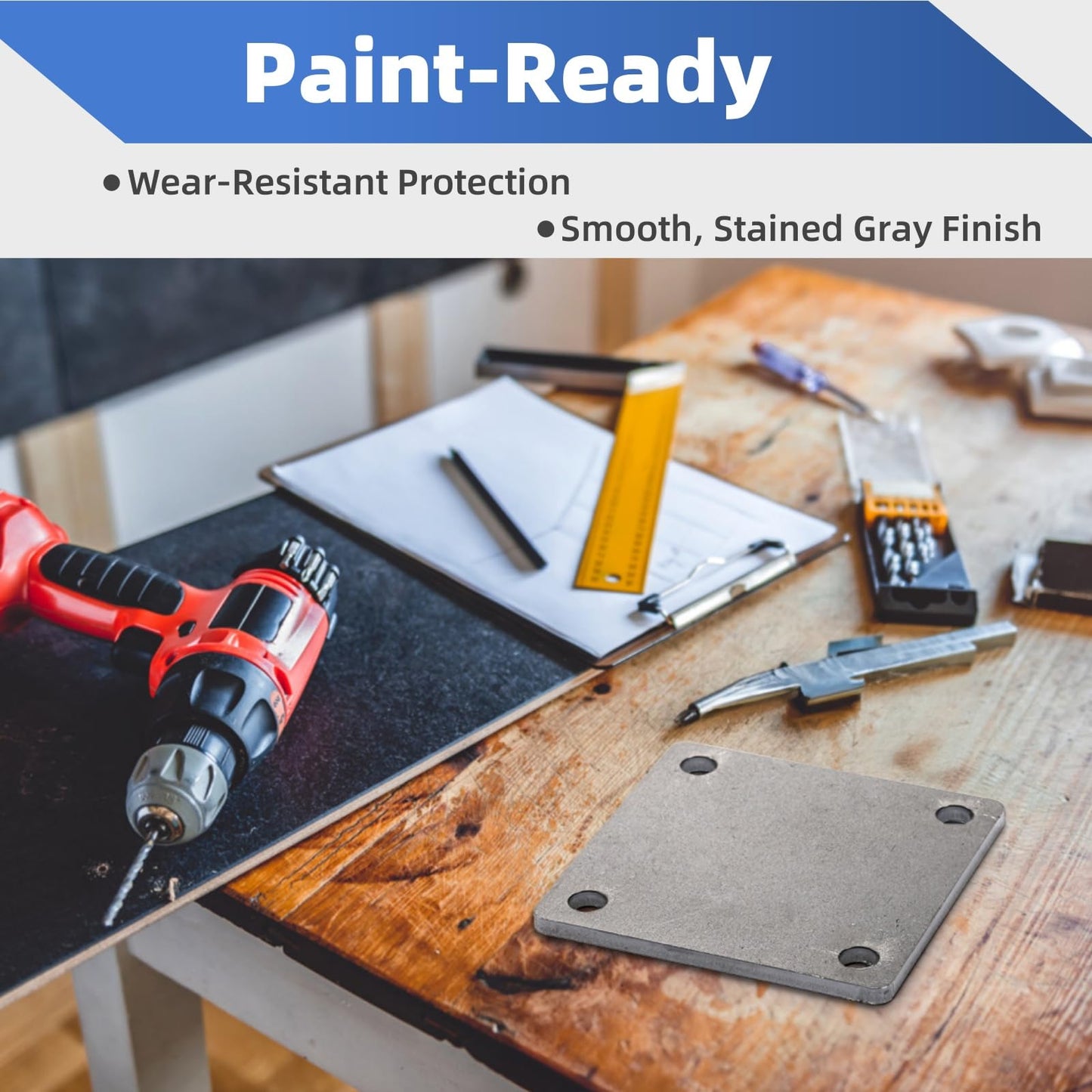 WRINGKIT 8 Pack Steel Plate with holes, 4'' x 4'' Flat Metal Plate, Laser Cut A36 Hot Rolled Mild Steel with Smooth Edges, Weldable Paintable Square Metal Sheets for Magnets, Industrial Use