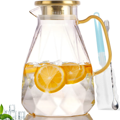 Yirilan Glass Water Jug, Glass Pitcher with Lid 74OZ/2.2L Water Pitcher with Lid Handle, Juice Pitcher Jug, Carafe