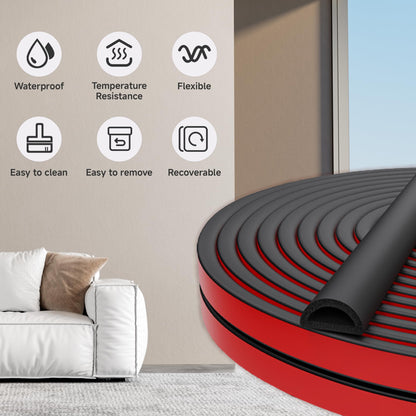 T-Language D-Shaped Silicone Weather Stripping Self-Adhesive Door & Window Seal Strip | Waterproof, Durable Gasket for Doors, Windows, Frames(9mm W × 6mm T) 12M