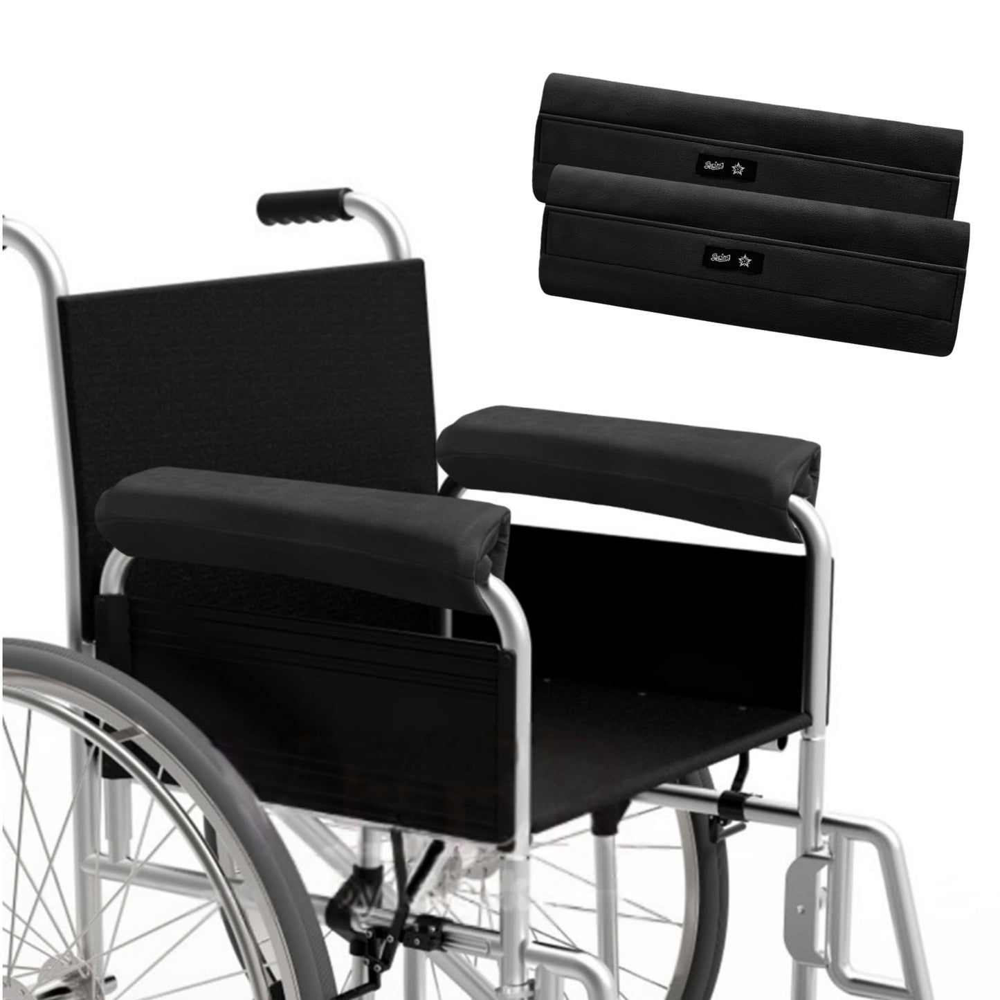 Spring Season Wheelchair Armrest Covers (Pair) - Suede Velvet Memory Foam Pads, Soft Support Cushion for Wheelchairs, Office & Transport Chairs (Black)