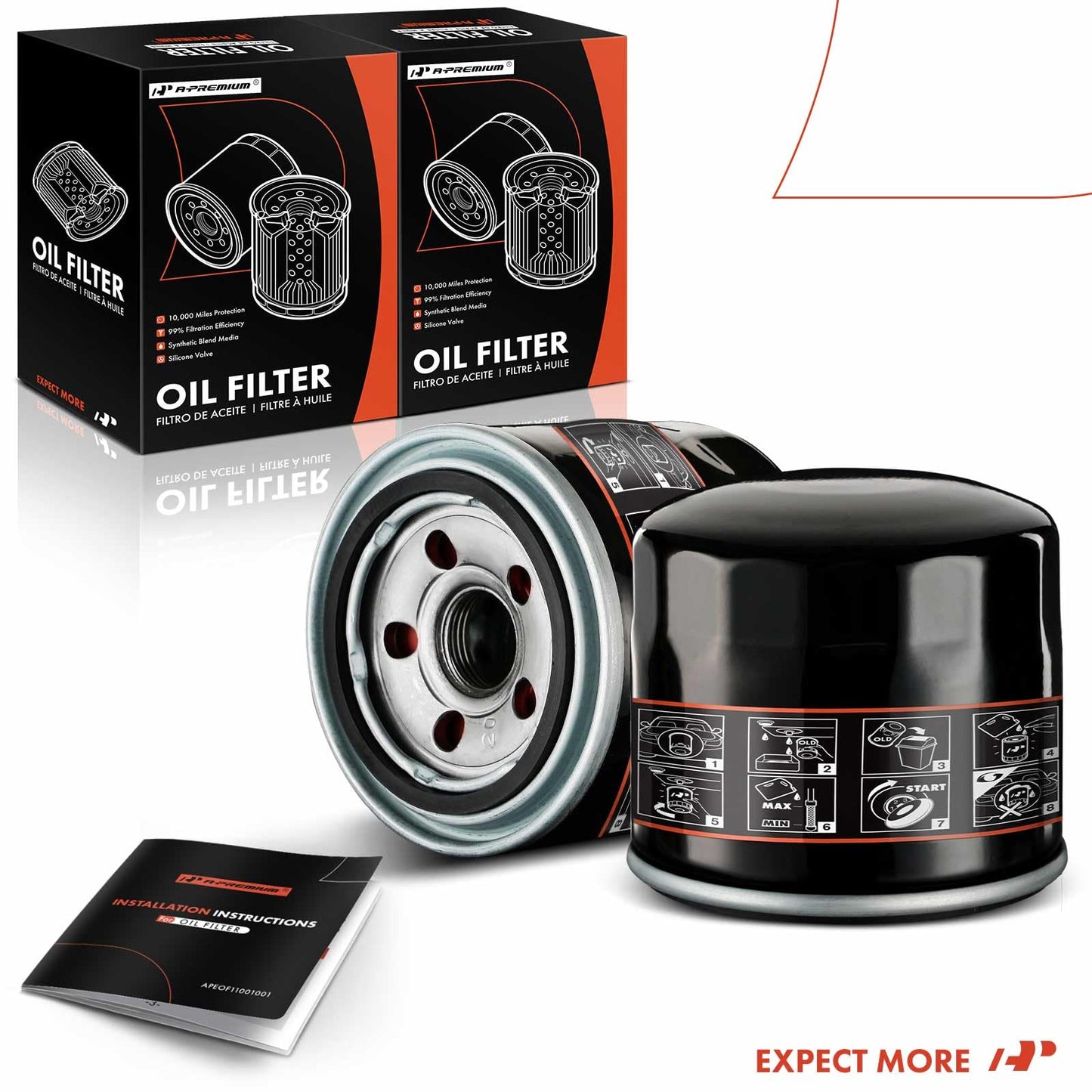 A-Premium 2-PC 10K Miles Protection Spin On Oil Filter Compatible with Ford & Chevrolet & Toyota & Honda & GMC & Hyundai & Subaru & Dodge & Kia & Mazda & Chrysler & Acura & Mitsubishi & Infiniti