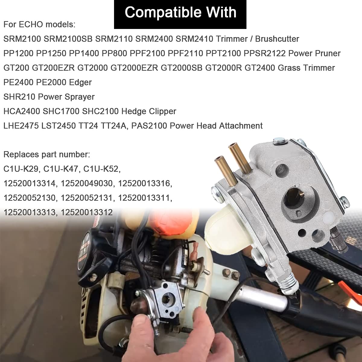ZAMDOE Carburetor Replacement for Echo SRM2100 SRM2110 SRM2400 PE2000 PE2400 GT2000 GT2400 PPF2100 Trimmer, Replaces C1U-K52 C1U-K29 C1U-K47, with Air Filter Fuel Line Tune Up Kit