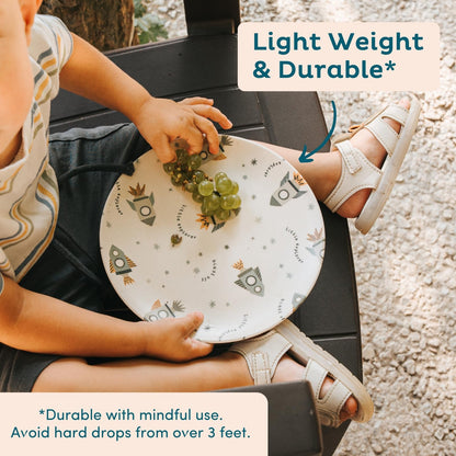 Nook Theory 4 Pack Reusable Bamboo Plates - Non-Toxic Toddler and Kids Plate, Dishwasher Safe, Not Microwavable Dinnerware (Catdog 8")