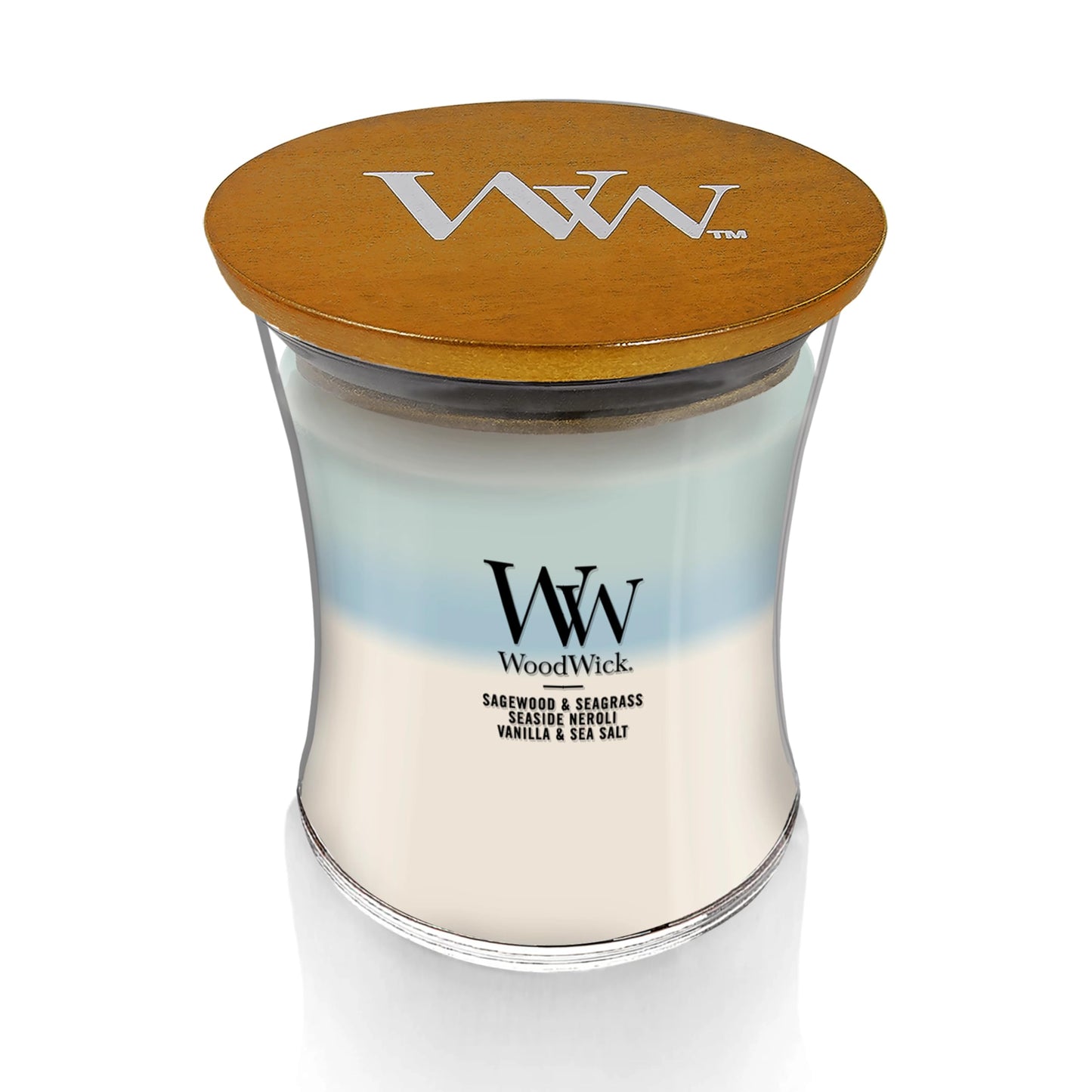 WoodWick Oceanic Scented Trilogy Medium Hourglass Candle, Crackles at it Burns, Perfect for Gifting, 9.7oz