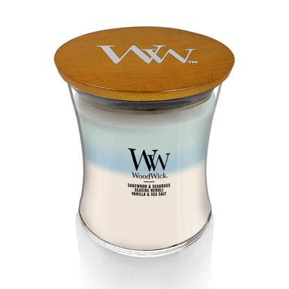 WoodWick Oceanic Scented Trilogy Medium Hourglass Candle, Crackles at it Burns, Perfect for Gifting, 9.7oz