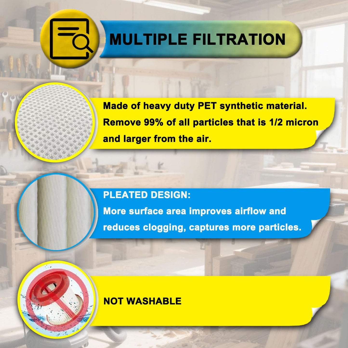 3 Pack 49-90-1900 HEPA Filter Replacement for Milwaukee Vacuum filter M18, compatible with Milwaukee Wet/Dry Vacs M18 2 Gallon (0880-20), M12 FUEL 1.6 Gallon (0960-20), M18 FUEL PACKOUT (0970-20)