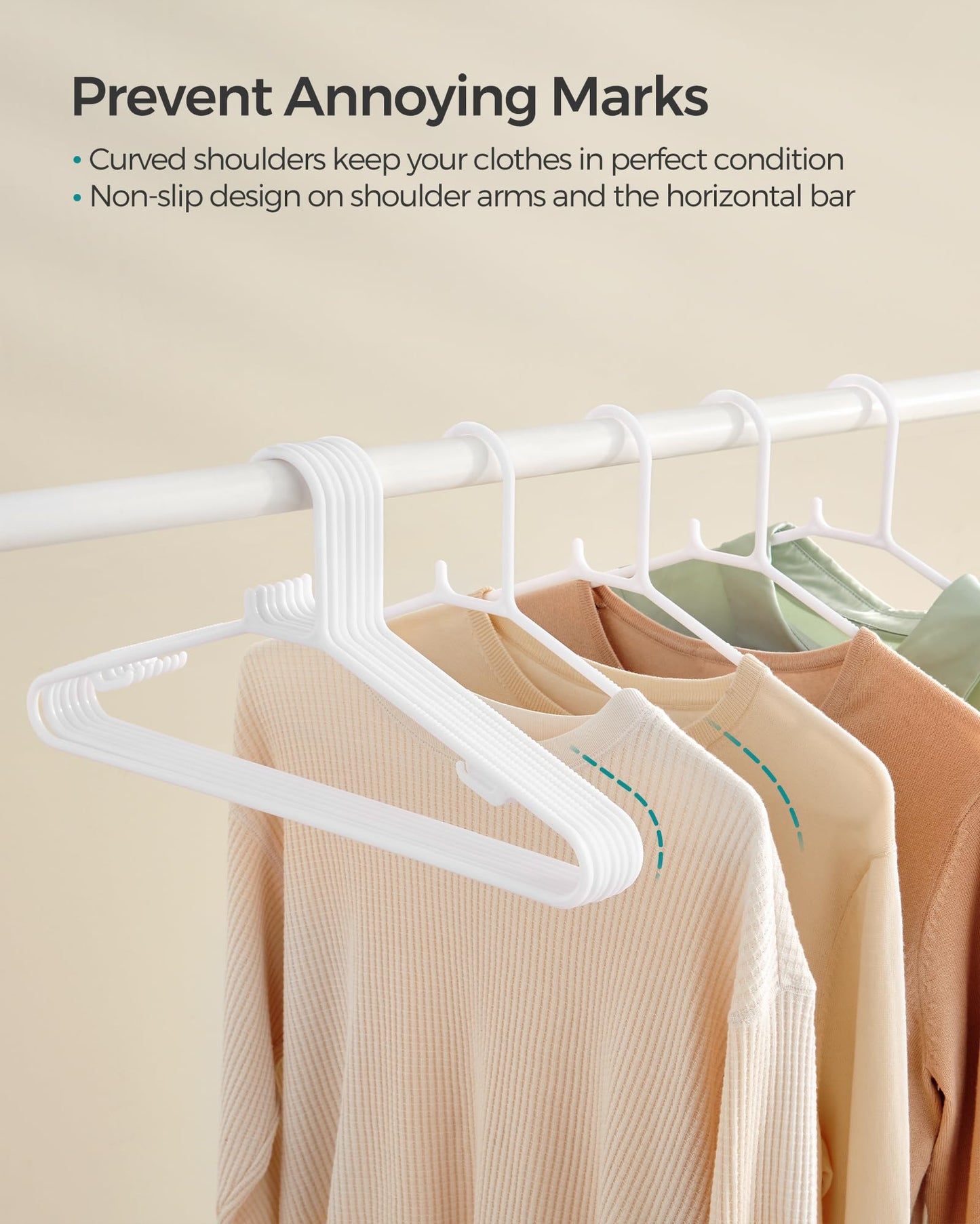 SONGMICS Plastic Hangers 30 Pack, Space-Saving Clothes Hangers, Lightweight Hangers, White UCRP009W30
