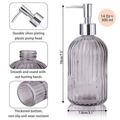 RUITENG 3 Pack Soap Dispenser Set, 14 Oz Clear Glass Soap Dispenser with Rust Proof Plastic Pump, Refillable Liquid Hand Soap Dispenser, Bathroom Soap Dispenser for Kitchen Countertop (3 Colors)