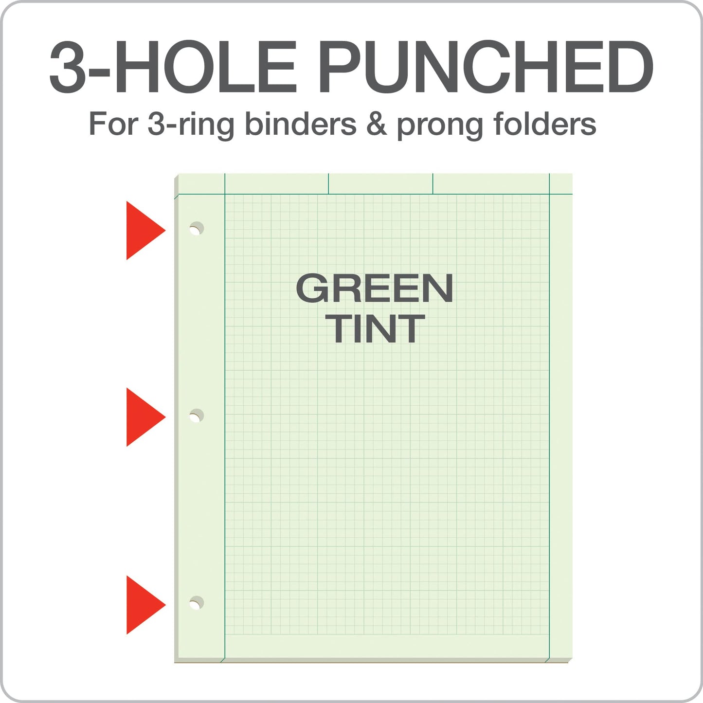 TOPS Engineering Notebooks, Graph Notebooks, 3 Pk Quad Ruled Pad, 8-1/2" x 11", Glue, 5 x 5 Graph Rule on Back, Green Tint Paper, 3-Hole Punched, 100 Sheets per Pad (35507A)