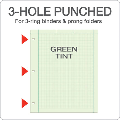 TOPS Engineering Notebooks, Graph Notebooks, 3 Pk Quad Ruled Pad, 8-1/2" x 11", Glue, 5 x 5 Graph Rule on Back, Green Tint Paper, 3-Hole Punched, 100 Sheets per Pad (35507A)