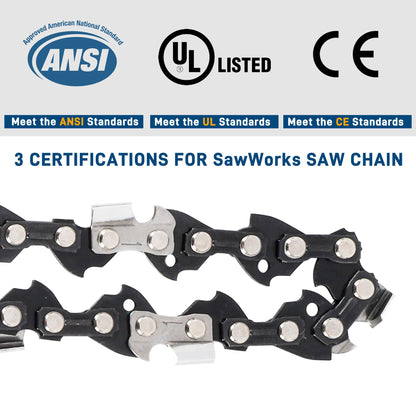 SawWorks 3-Pack 18 Inch Chainsaw Chain, 3/8" LP Pitch .050" Gauge 62 Drive Links Fits EGO CS1800, CS1804, Poulan Pro PR4218, 581562301, Oregon S62, CS1500, DEWALT and More