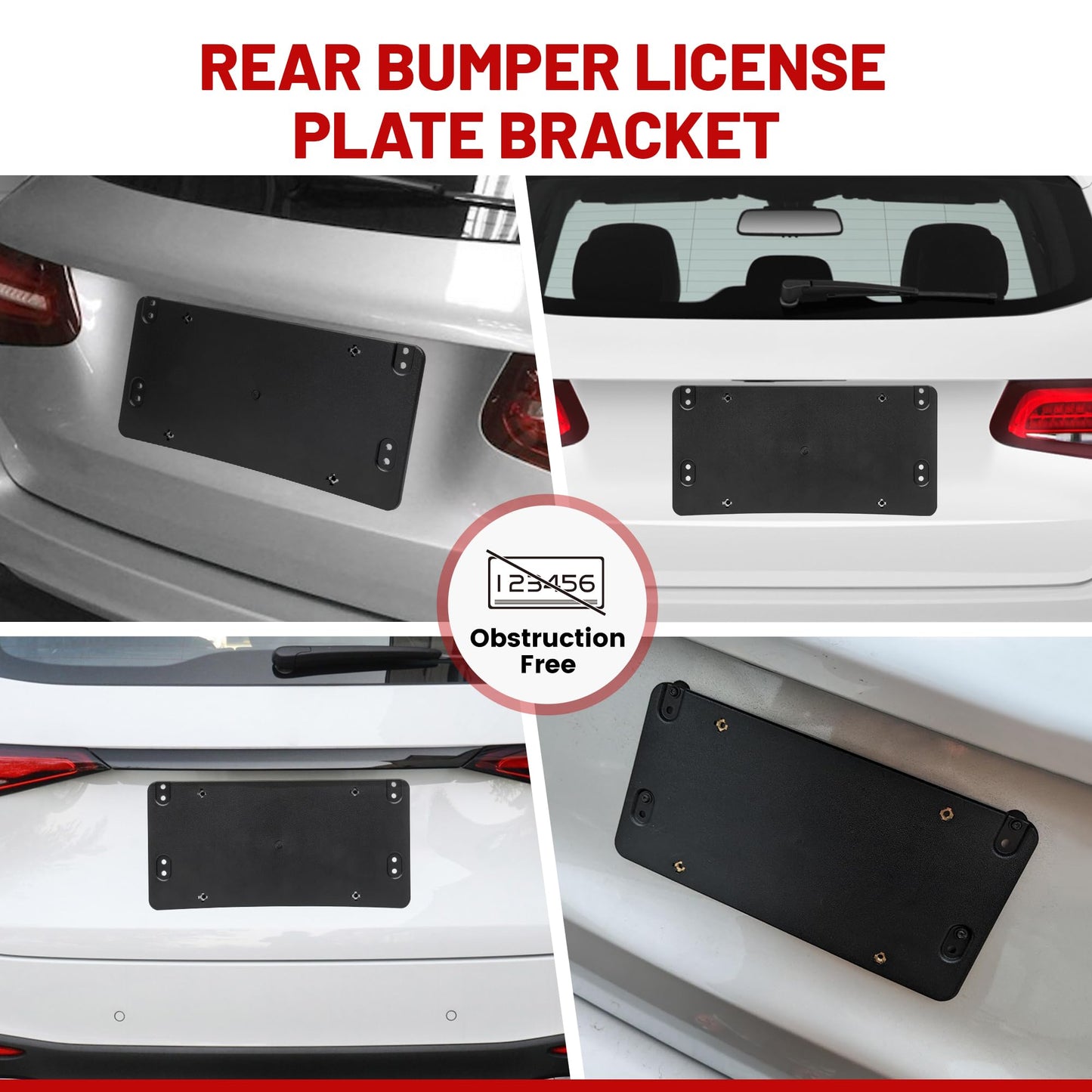 RED WOLF Rear License Plate Bracket Fit for 2008-2023 Mercedes-Benz Replace for Tail Bumper Car Tag Holder Frame Replace OE 1698170211 A0008101711 w/Mounting Screws Cover Wrench