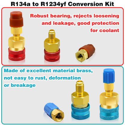 2Pcs R1234yf to R134a Adapter, Quick Couplers Kit R1234yf Refrigerant Recharge Kit, High/Low Side R134a to R1234yf Adapters for R1234yf/R134a Car Ac Refrigerant System Evacuation Recharging, Red, Blue