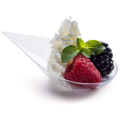 DLux 100 4-in Tear Drop Mini Appetizer Plates, Reusable Clear Plastic Spoons - Desserts and Appetizers Dishes Serving Plate - Asian Spoon Set, Small Catering Dessert Tasting Cups - with Recipe Ebook