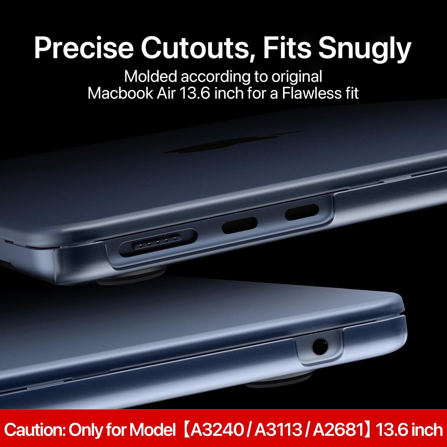 Compatible for MacBook Air 13.6 inch Case M4 M3 M2 2025 2024-2022 Release Model A3240 A3113 A2681, Sturdy Protective Hard Shell Case Cover for MacBook Air M2 13 inch - Midnight Clear