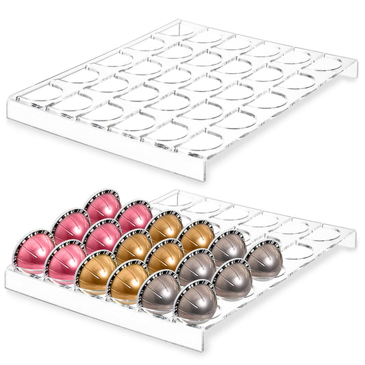 Cididu 2 Pack Coffee Pod Holder Storage Tray, 30 Pods Clear Coffee Espresso Pod Storage, Acrylic Drawer Insert Organizer for Countertop, Kitchen, Home, Office, 12.6" L x 9.8" W