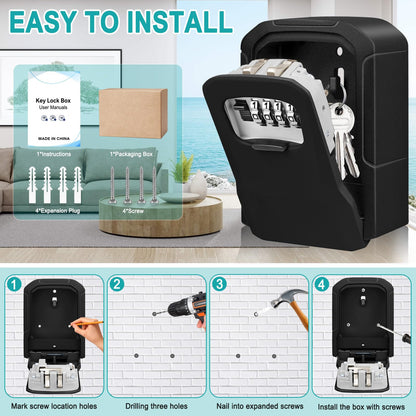 TEUEN Key Lock Box, Wall Mount Lock Box for Keys with Code Resettable Combination Code Lockbox Security Safe Box for Outside Outdoor Home Office Apartment Realtors Spare Keys Storage