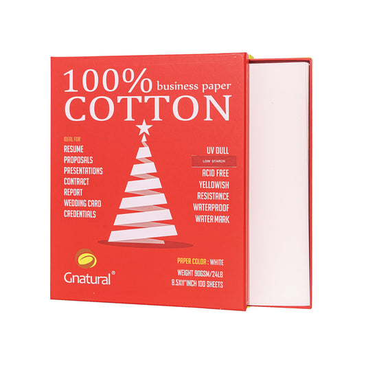100% Cotton Business Paper, 8.5 x 11 inch 24lb Inkjet Laser Printing Paper, White Color Waterproof Watermark Paper- 100 Sheets Low Starch