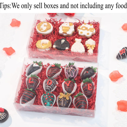 RomanticBaking 20Pcs 10x7x2Inch Clear Chocolate Covered Strawberries Boxes Cookies Boxes Chocolate Truffle Boxes Bakery Boxes Cakesickle Macaron Treat Boxes for Christmas Valentine's Mother's Day