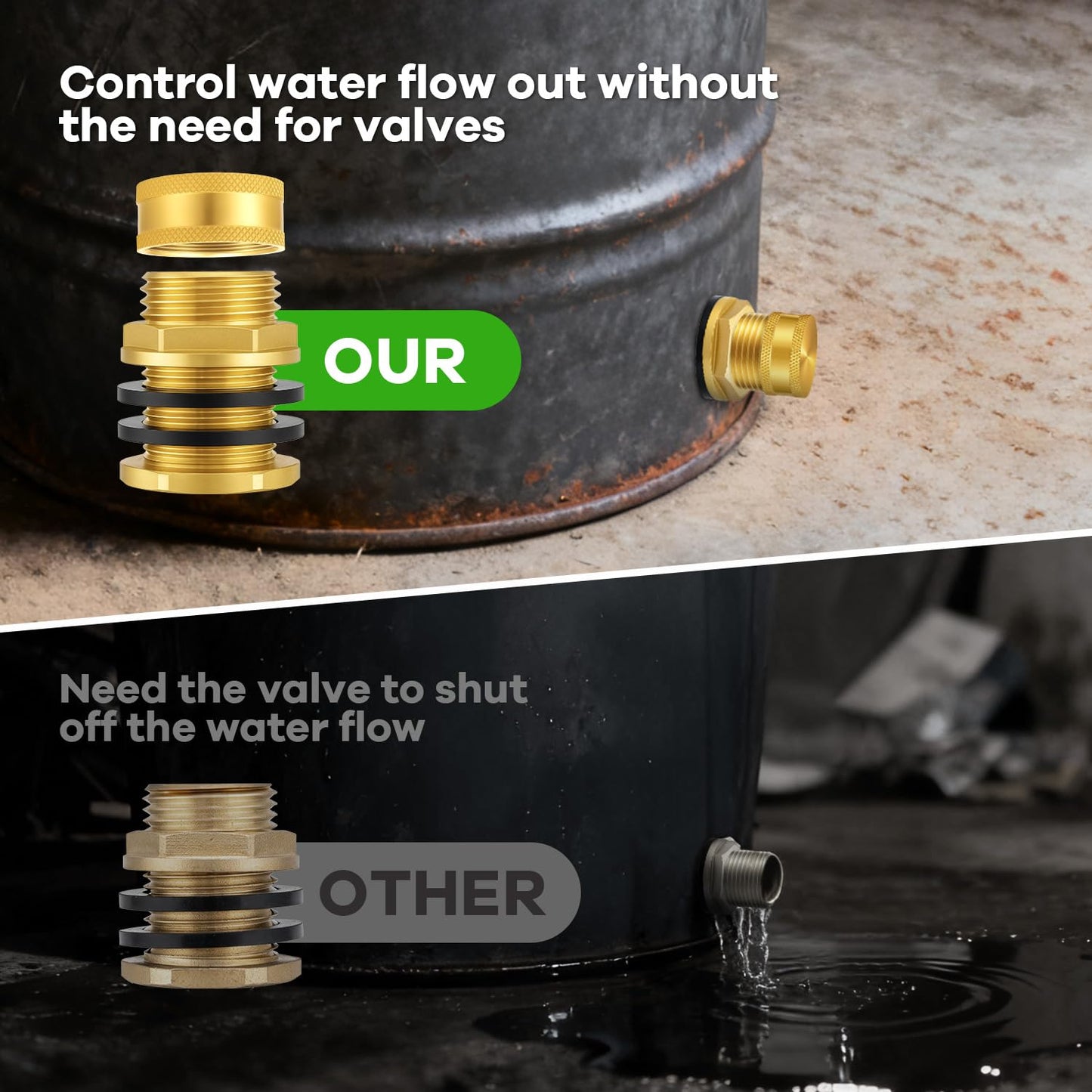 Wantmatch Brass Garden Hose Bulkhead Fitting with Plug,1/2" Female NPT 3/4" Male GHT Garden Hose Threaded,Brass Water Tank Connector 2 Pack