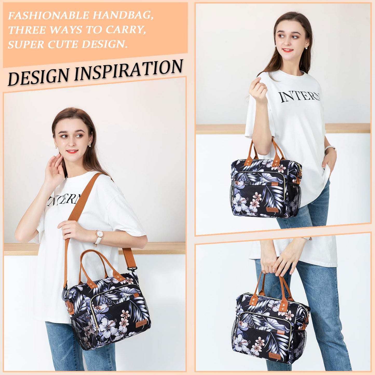 TuErcao Lunch Bags for Women - Boite a Lunch Femme Reusable Adult Sac a Lunch for Work, Hibiscus