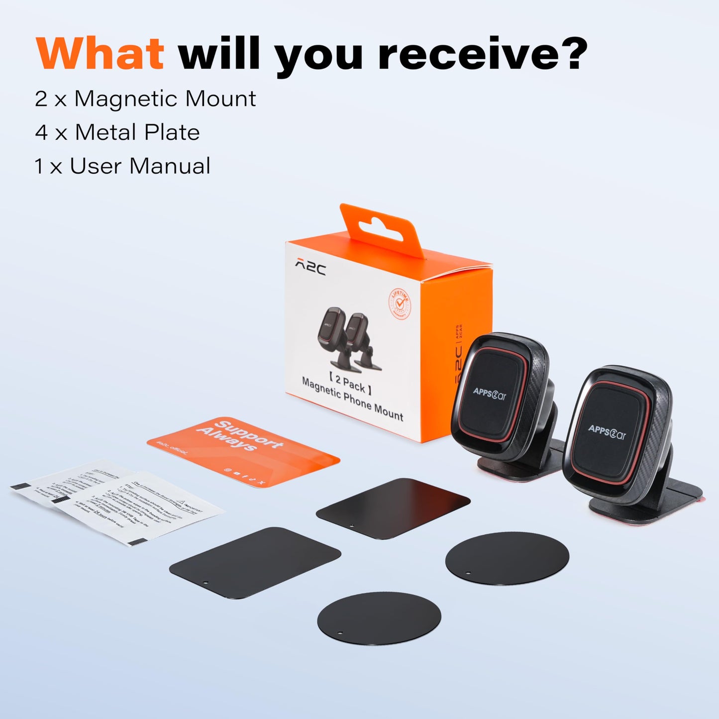 [2 Pack] Magnetic Phone Holder for Car, APPS2Car [Super Strong Magnet] Phone Mount for Car, Dashboard Magnetic Car Phone Holder Mount with Strong VHB Adhesive Mounting, Compatible with iPhone, Samsung