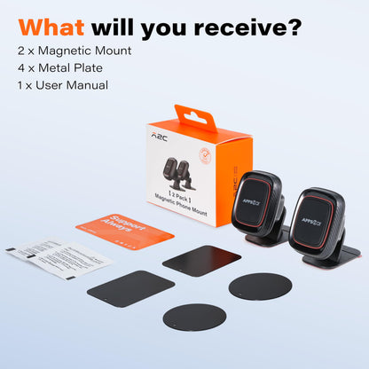 [2 Pack] Magnetic Phone Holder for Car, APPS2Car [Super Strong Magnet] Phone Mount for Car, Dashboard Magnetic Car Phone Holder Mount with Strong VHB Adhesive Mounting, Compatible with iPhone, Samsung