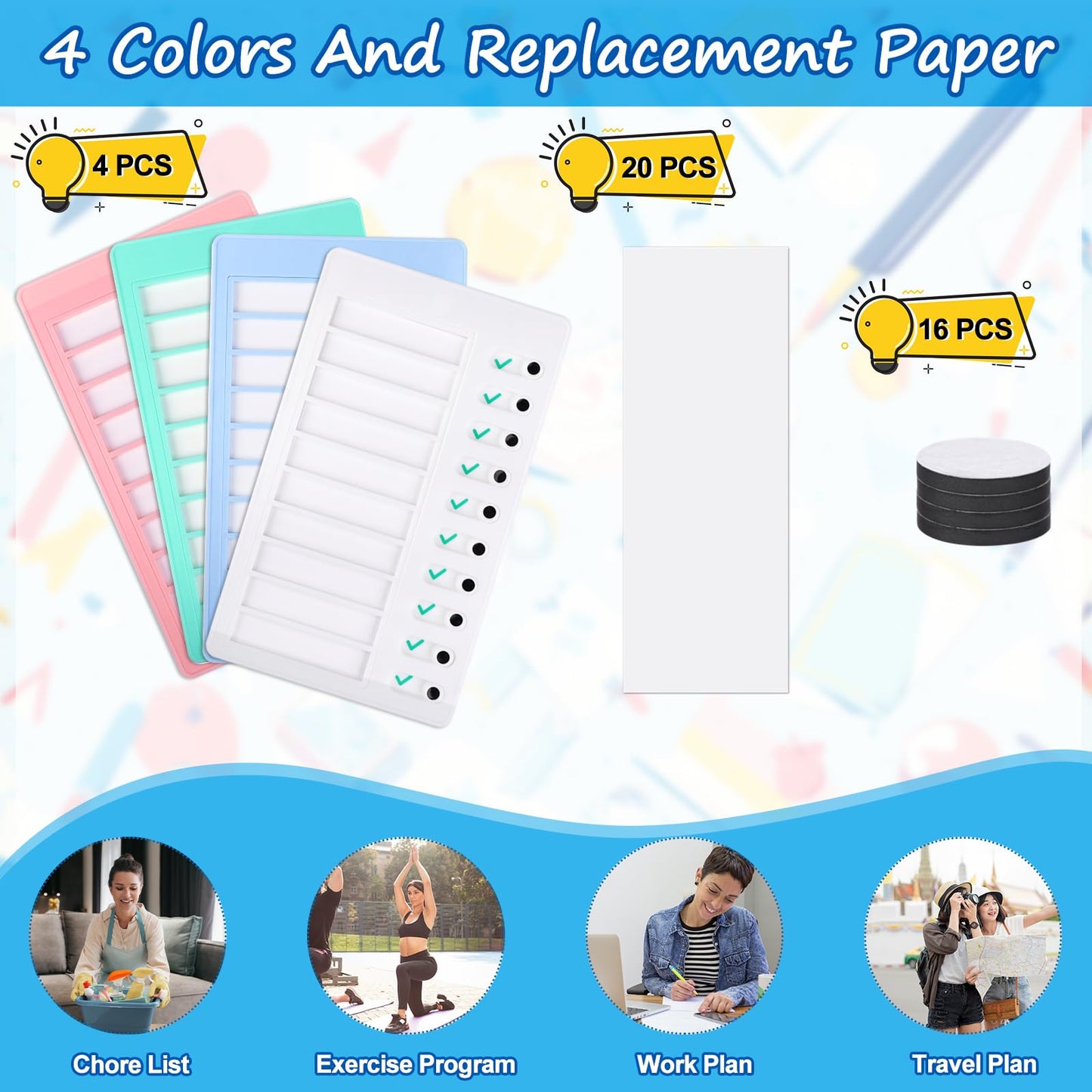 4 Pcs Blank Chore Chart Memo Checklist Boards Kids Chore Chart with 20 Detachable Cardstock to Do List Checklist Board Daily Routine Chart Checklist Board for Home Routine Planning